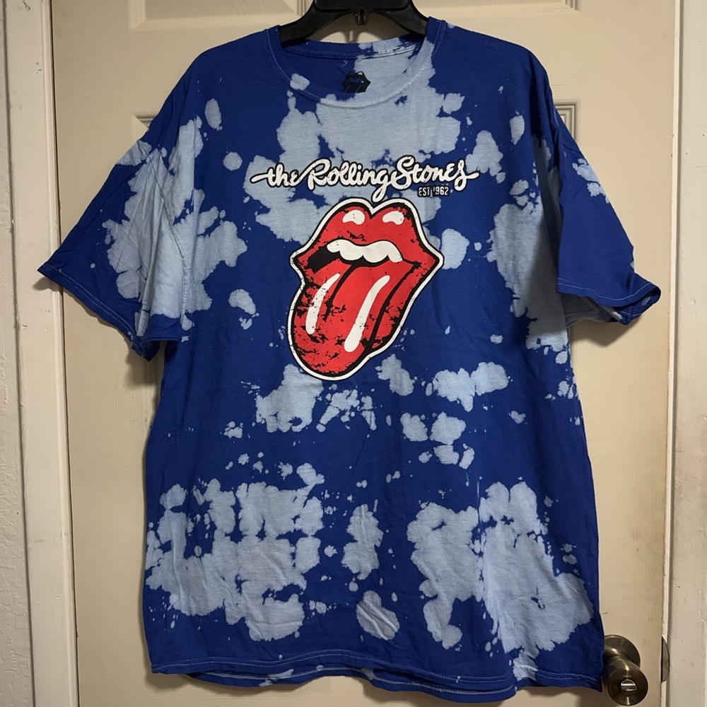 The Rolling Stones Mens T Shirt Size XL Blue Tye Dye Short Sleeve Cotton Tee